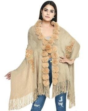 embroidered women stole with fringed hem