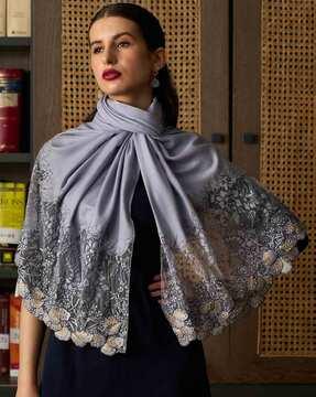 embroidered wool silk stole