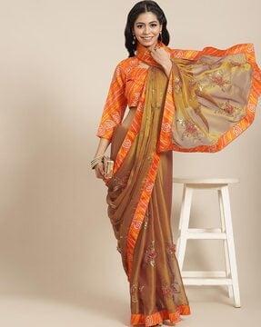 embroidered work bandhani party wear saree