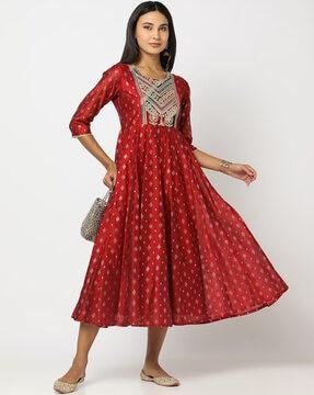 embroidered yoke flared dress