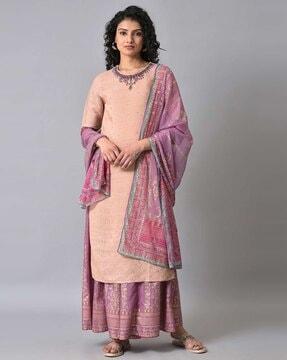 embroidered yoke straight kurta suit set