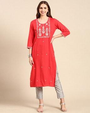 embroidered yoke straight kurta