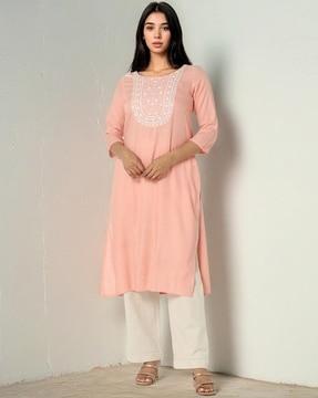 embroidered yoke straight kurta