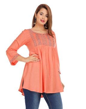 embroidered yoke tunic top