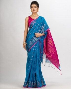 embroidered zari saree with tassels