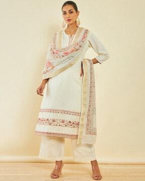 embroidered zari silk kurta set