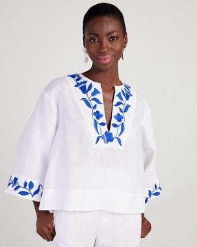 embroidered zig-zag floral tunic top