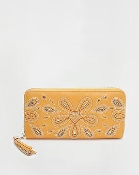 embroidered zip-around wallet