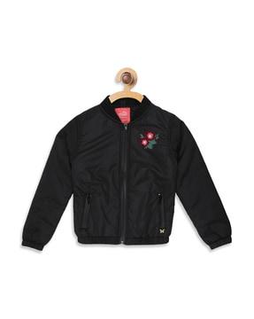 embroidered zip-front jacket with zip pockets