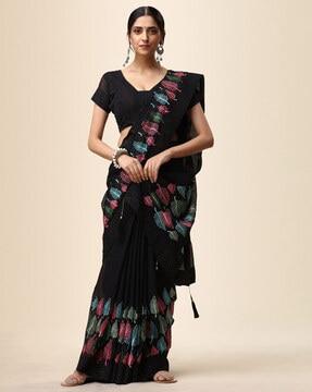 embroidery & swarovski work saree with blouse piece