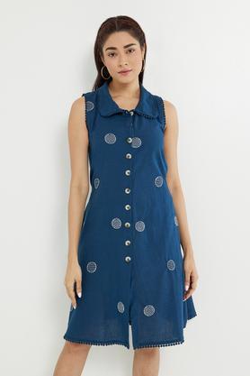 embroidery cotton flex dress - indigo