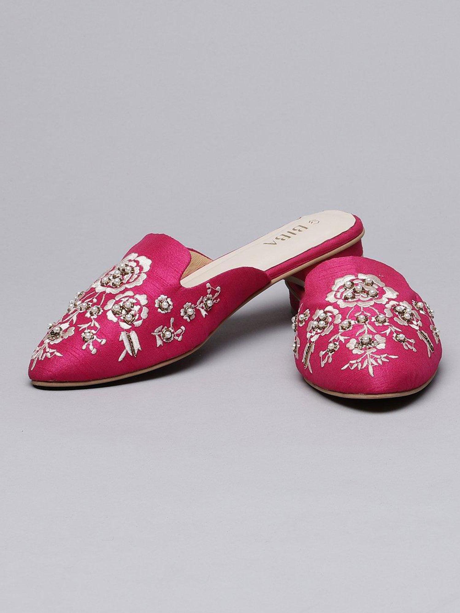 embroidery pink mules