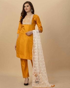 embroidery 3-piece straight kurta suit set