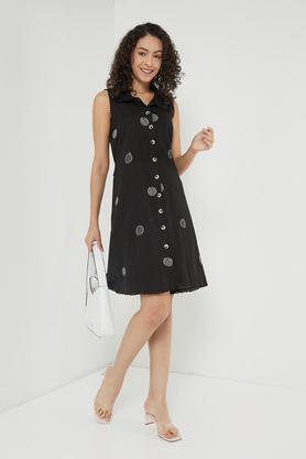 embroidery cotton flex dress - black