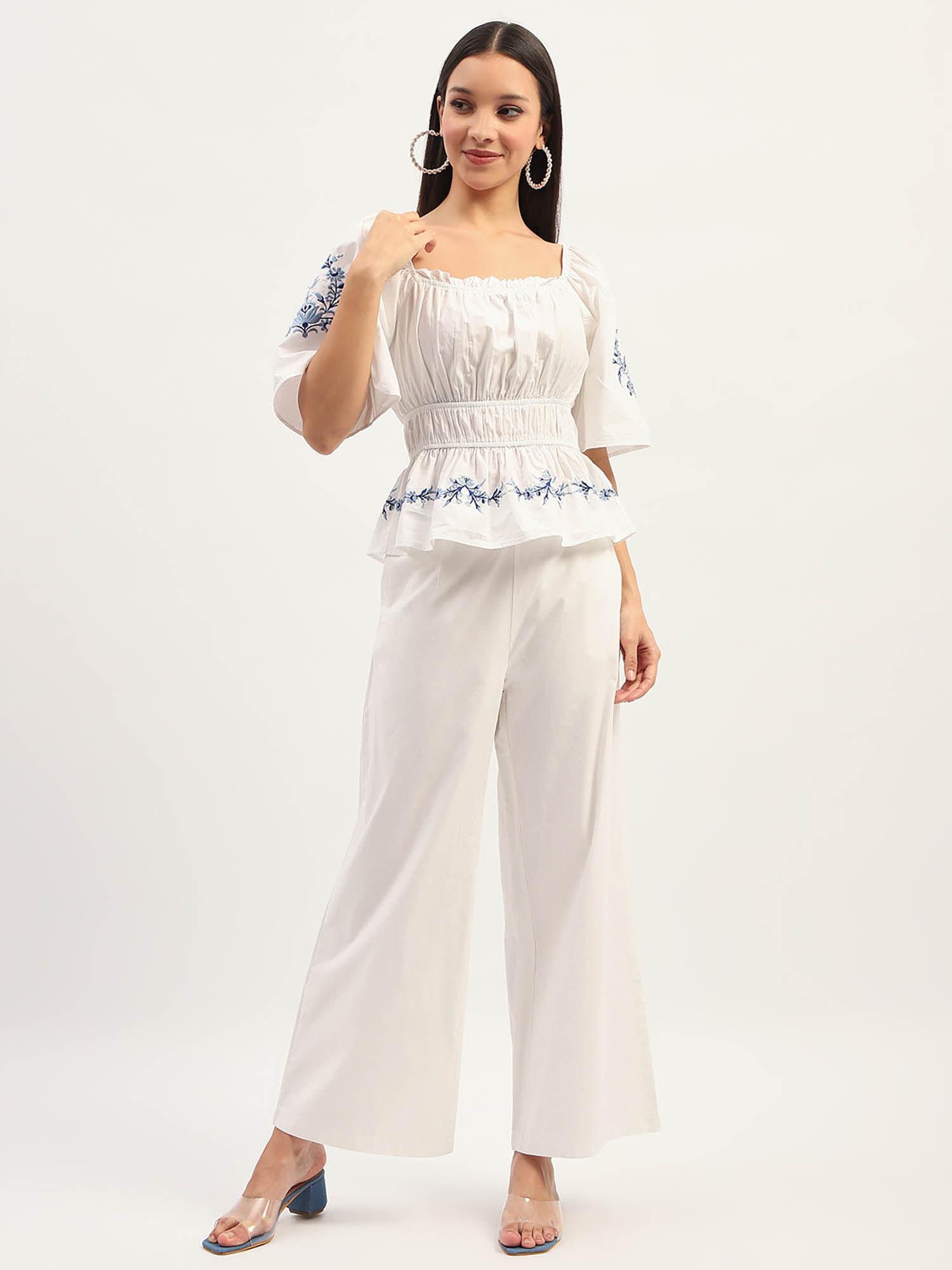 embroidery detailing white co-ord (set of 2)