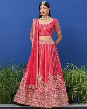 embroidery flared lehenga & choli set with dupatta