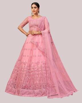 embroidery floral flared lehenga choli set with dupatta