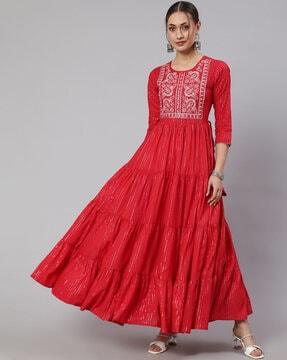 embroidery floral print round-neck kurta