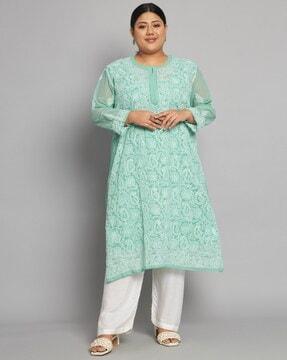 embroidery round-neck straight kurta