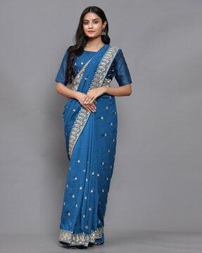 embroidery saree with contrast border