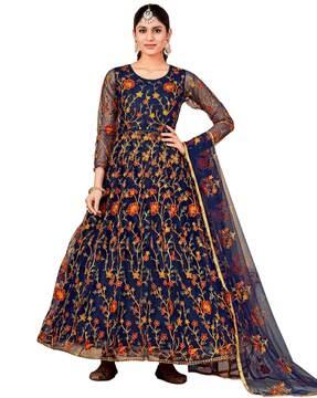 embroidery semi-stitched anarkali dress material with dupatta