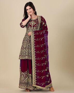 embroidery semi-stitched anarkali dress material