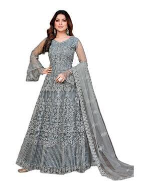 embroidery semi-stitched anarkali dress material