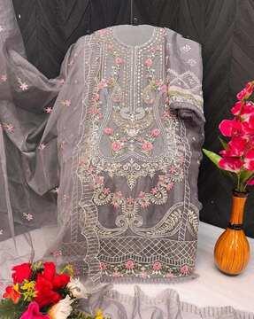 embroidery semi-stitched straight dress material