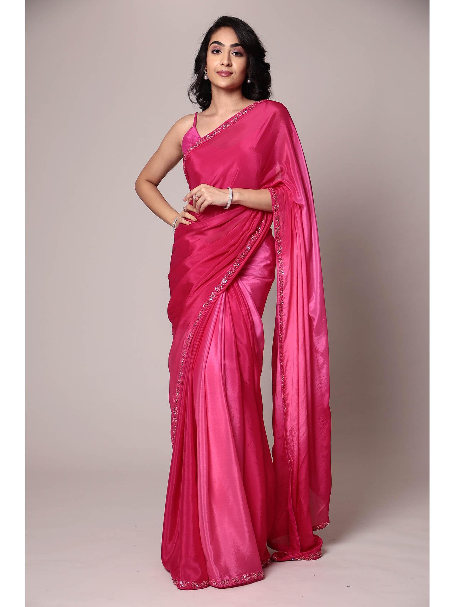 embroidery sequins saree with unstitched blouse