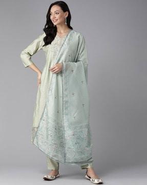 embroidery straight kurta set