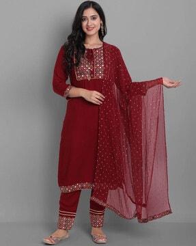 embroidery straight kurta set