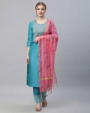 embroidery straight kurta set