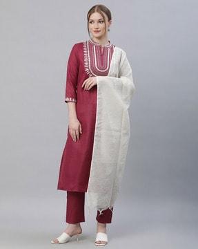 embroidery straight kurta set