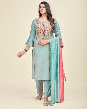 embroidery straight kurta set