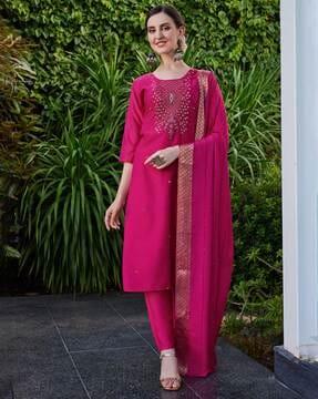 embroidery straight kurta set