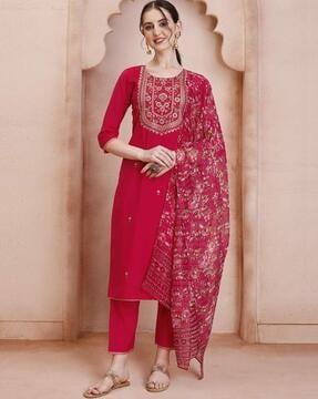 embroidery straight kurta set