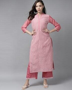 embroidery straight kurta set