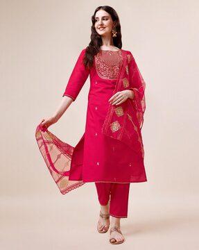 embroidery straight kurta set