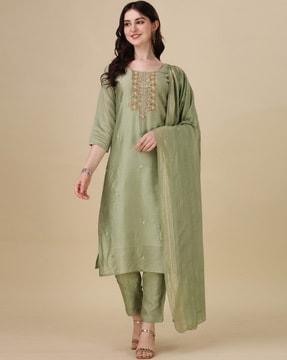 embroidery straight kurta set