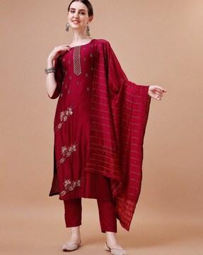 embroidery straight kurta set