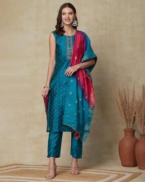 embroidery straight kurta set