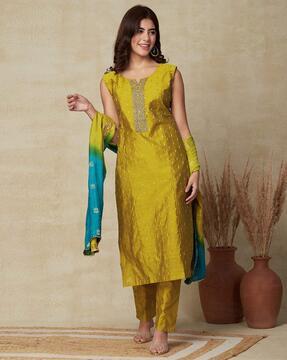 embroidery straight kurta set