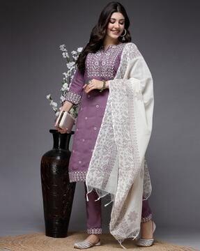 embroidery straight kurta set