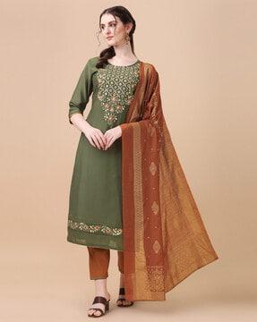 embroidery straight kurta set