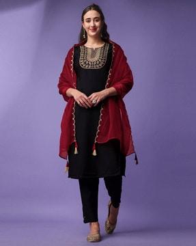 embroidery straight kurta set