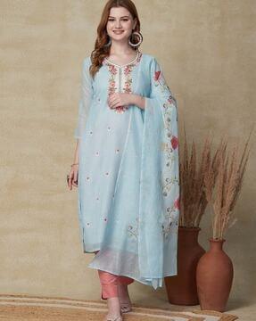 embroidery straight kurta set