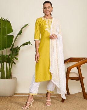 embroidery straight kurta set