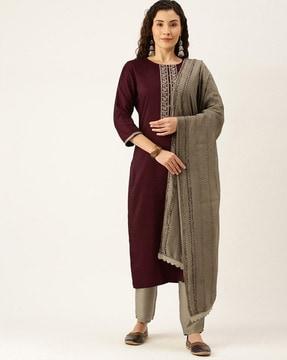 embroidery straight kurta set