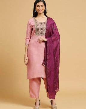 embroidery straight kurta set