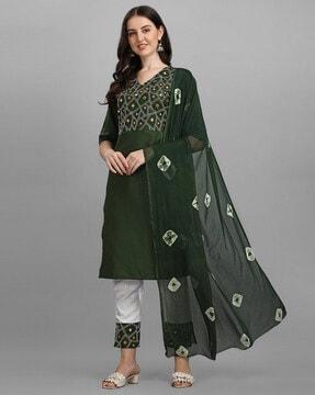 embroidery straight kurta suit set